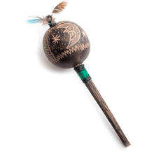Load image into Gallery viewer, Peruvian Amazon Gourd Rattle - Moon/Sun with Rays